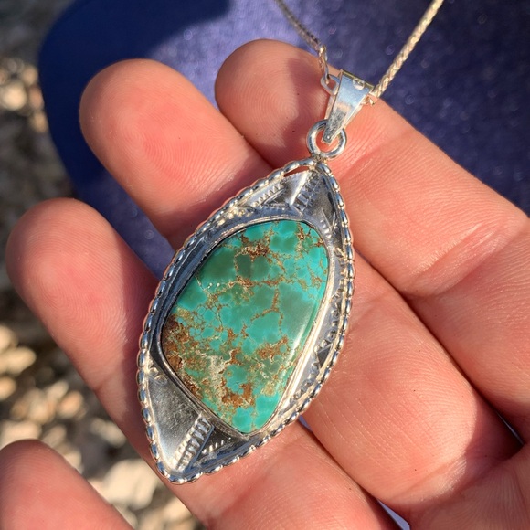 Silver Necklace with Turquoise Pendant - Picture 3 of 16